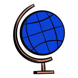 卡通风格蓝色地球仪矢量插图图片