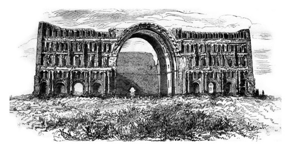 1876年在Ctesiphon的ParvizKhosrau宫的废墟中面部刻有古老的插图MagasinPittoresque187图片