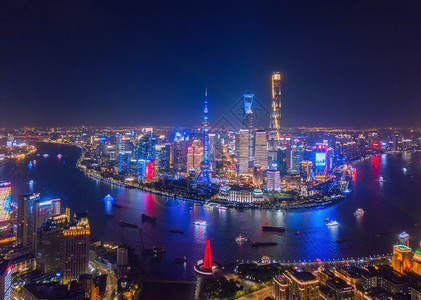 上海市心空景象亚洲智能城市的金融区和商业中心夜幕天梯和高楼大背景图片