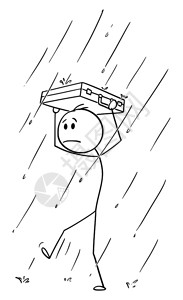 雨中行走的人大雨中行走的火柴人插画