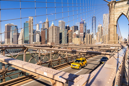 美国纽约州市布鲁克林大桥降低高清图片素材