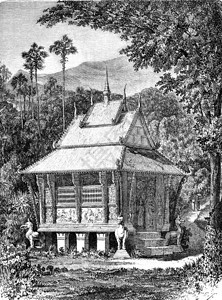 老挝一座塔图书馆古代刻画插图世界之旅行日报1872年图片