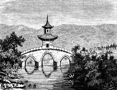 横跨平原的一座桥梁刻有古老的插图世界之旅行杂志1872年图片