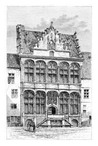 Zoutleeuw比利时Zoutleeuw市政厅Barclay根据照片和古老插图绘制的画世界旅游行杂志18年图片