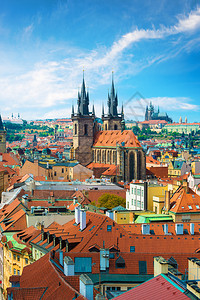 布拉格红屋顶中的Tynsky和圣维塔大教堂图片