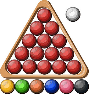 绿桌棒柄上三角形状排列的Biliards球是黑色矢量颜图画或插图片