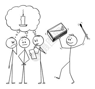 矢量卡通插图绘制企业家集思广益和寻找想法团队的概念图解另一个人带来了盒火柴和想法的比喻商人集思广益解决问题团队的矢量卡通另一个人图片