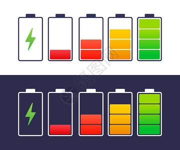 完全充电的池智能手机一套电池充水平指示器矢量插图图片