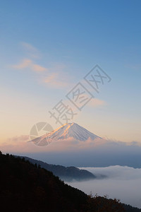 清晨美丽的富士山清晨有雾大海图片