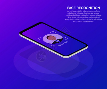 面部识别概念设计可用于网络横幅信息图英雄像矢量存示图片