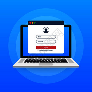 膝上型计算机屏幕登录网页笔记本和在线登录图解图片