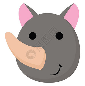 单角桃色犀牛的卡通面孔两黑球为眼睛玫瑰色耳朵和脸矢量彩色图画或插上的笑脸表情图片