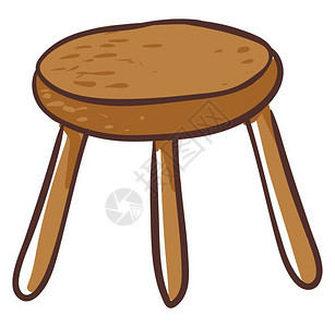 圆形棕色凳子的滑轮有三条腿和坐椅舒适矢量彩色图或插图片