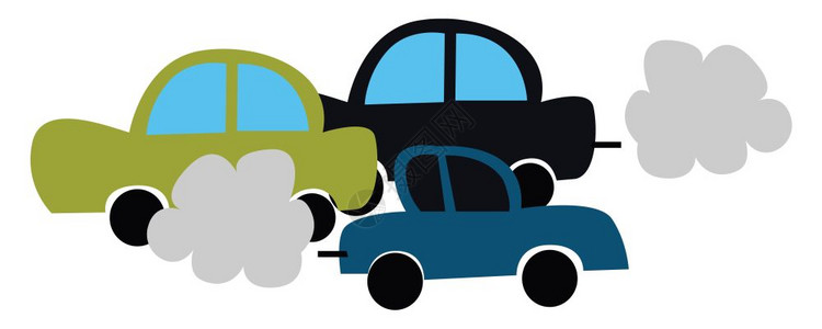 绿黑蓝色汽车绕行三条道造成污染矢量图画图片