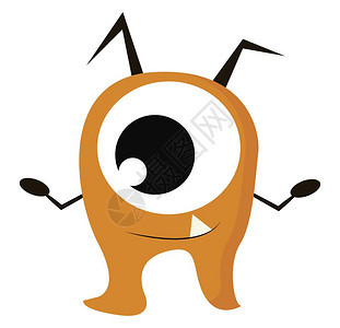 一个棕色的小怪物一只眼睛和颗牙齿向量彩色画或插图图片
