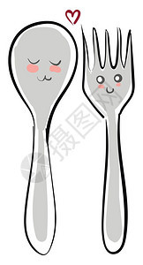 勺子和叉对矢量彩色绘画或插图图片