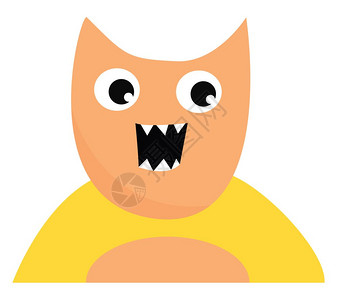 一个可爱的快乐怪物有着可怕的尖牙嘴张开向量彩色画或插图图片