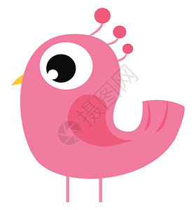 粉色的鸟有大眼睛和黄嘴矢量彩色画或插图背景图片