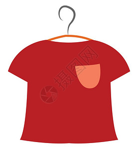 一件红色衬衫挂在衣架上面有橙色口袋矢量彩色图画或插图片