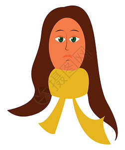 长发穿黄色围巾矢量彩色绘画或插图的妇女图片