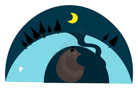 卡通载山洞里睡觉的小棕熊矢量插图图片