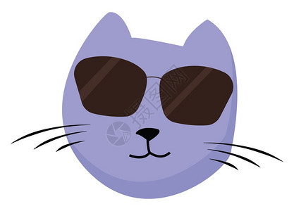 用墨镜矢量彩色绘画或插图出一只有黑胡须鼻子和嘴的快乐猫脸图片