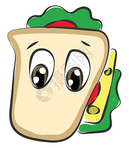 夹着两片面包和的三明治Emoji和两片面包之间装满两片面包和的眼睛之间装满两片面包的眼睛向下滚落着悲伤感的矢量色图画或插图片