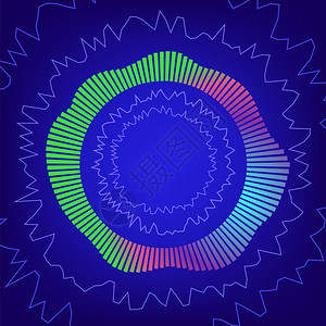 声波圆平衡器音频数字技术脉动音乐图标蓝色背景的有光亮子技术浪潮概念有色光亮技术浪潮概念图片