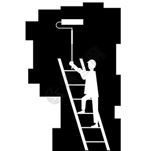 挂滚动画墙的绘者挂梯屋工人翻新和维修服务概念客户挂滚动画墙绘者翻新和维修服务概念背景图片