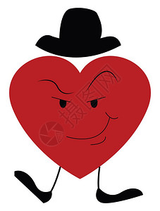 戴帽子彩色的红心胸大有腿面矢量彩色绘画或插图上有笑脸的表情图片