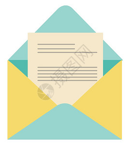 蓝色和黄组合的彩信封仍留有包含少数线条矢量颜色图画或插的字母背景图片