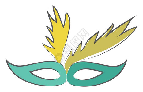蓝色嘉年华派对面罩通常用黄色羽毛由织物制成看起来时髦的矢量颜色图画或插图片