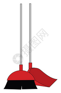 Broom是一种清洁装置用长柄控点于地板清洗灰坑是一个短手贮器可以扫灰矢量彩色图画或插图片