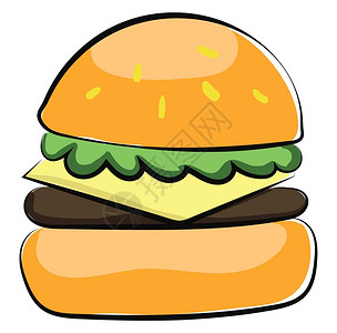 汉堡是一种三明治由油炸肉或烤组成通常是牛肉以及通常包括奶酪洋葱切片生菜和其他物品矢量彩色绘画或插图等其他成份图片