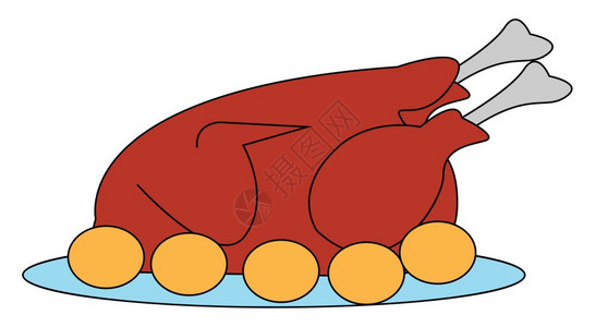 卡通烤鸡矢量插图图片