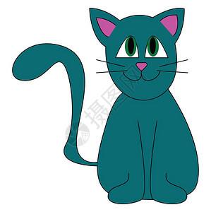 一只蓝猫有紫耳朵和鼻子笑着尾巴的蓝猫举起矢量彩色图画或插图片