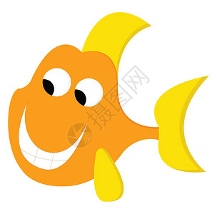 笑的卡通橙色和黄彩鱼眼睛向下看是快乐的矢量颜色图画或插图片