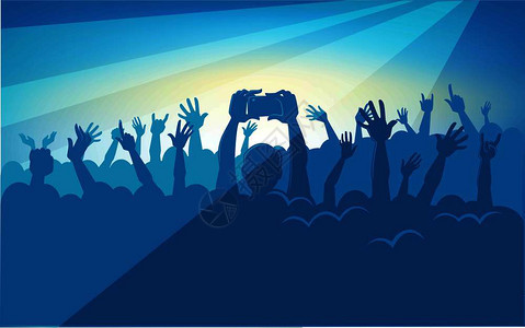 蓝色演唱会观众席欢呼矢量插图背景图片