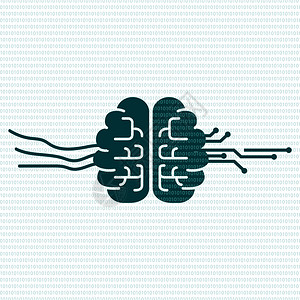 大脑电路带有电路板和二元数据流的人类大脑插画