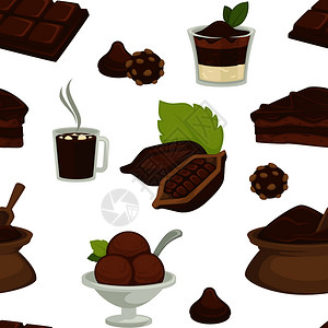 面包切片产品巧克力和可黄油种类繁多的无缝模式矢量装有成份粉的袋豆子和锅里种植的物装有涂料和糖果的蛋糕甜点面包切片产品巧克力和可黄图片