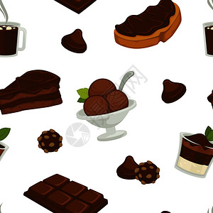面包切片产品巧克力和可黄油种类繁多的无缝模式矢量装有成份粉的袋豆子和锅里种植的物装有涂料和糖果的蛋糕甜点面包切片产品巧克力和可黄图片