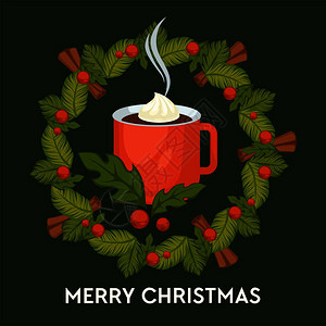 圣诞快乐喝杯子里的肉桂热饮喝咖啡融化棉花糖热饮吃果棒和饼干由姜汁传统寄生植物和红莓制成喝杯子里的肉桂图片