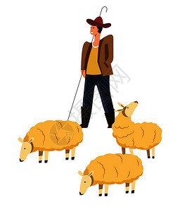 卡通牧羊人放羊矢量插画图片