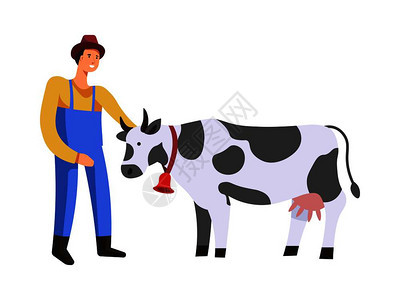 家畜喂奶饲养人类的动物穿着与自然相近的帽子和从事工作的快乐男子养牛照顾牲畜的农场民照顾与牲畜隔离的病媒图片