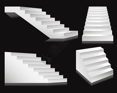 楼梯或和讲台矢量3D孤立的白色楼梯设置在不同角度上被隔离用于内部设计或建造楼梯元素模板图标楼梯或和讲台图片