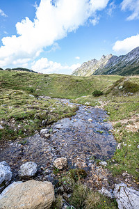 阿尔卑斯山的长小溪流山地风景背景图片