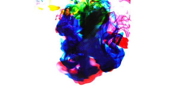 喷漆彩虹墨水在白底模糊和有选择焦点水中丙烯颜色图片