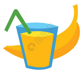 一杯香蕉汁配有矢量彩色画或插图图片