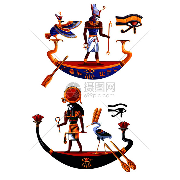 古埃及太阳神ra或horus漫画矢量图埃及文化宗教象征古老的夜间和白天
