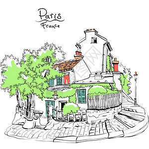 法国巴黎Montmartre山上老房子的VictorSicenticparisain街法国蒙马特尔山典型巴黎房子法国图片